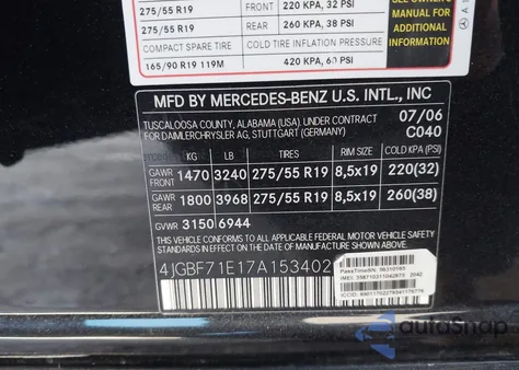 2007 Mercedes-Benz Gl 450 4Matic from USA, damaged, VIN 4JGBF71E17A153402